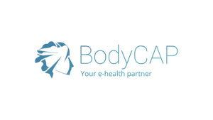 Modern BodyCap e-health logo with a stylized blue head profile on white, representing innovative digital health solutions.