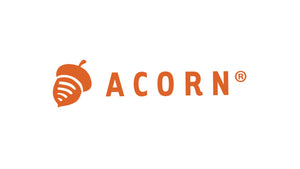 The iconic orange Acorn logo for a collection of cozy and comfortable slippers.