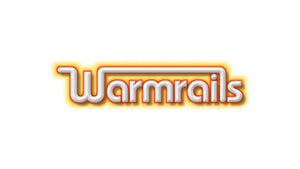 Warmrails logo featuring sleek, glowing white letters with an orange halo, conveying the luxurious comfort of towel warmers.