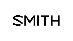 Smith Optics logo featuring a bold, stylized black 'S' and 'MITH' on a white background, representing modern eyewear.