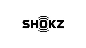 Shokz logo with sound waves, symbolizing innovative bone-conduction headphones for an active lifestyle.