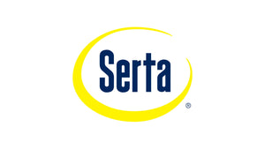 Serta's iconic blue logo with a yellow arc, promising cozy warmth in heated bedding.