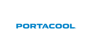 Portacool logo in bold blue text on a white background for industrial misting systems.