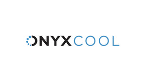 Sleek Onyx Cool logo in black and blue, featuring a dynamic blue dot design for advanced cooling products.