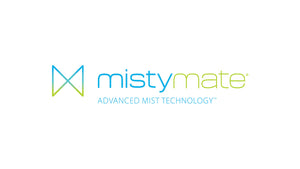 Misty Mate logo transitioning from blue to green, emphasizing advanced mist technology products.