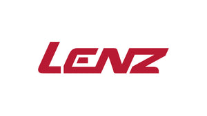 Dynamic red Lenz logo, embodying performance heated socks and apparel for active lifestyles.