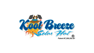 Playful Kool Breeze Solar Hat logo featuring a sun wearing a hat with solar panels and a cooling fan.