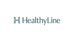 HealthyLine logo in dark teal with a unique dotted symbol, signaling a collection of health and wellness solutions.