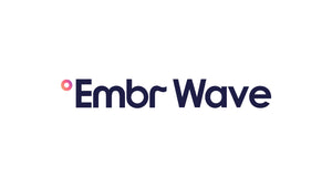 Embr Wave logo with dark blue text and a vibrant pink dot, introducing innovative temperature-regulating bracelets.