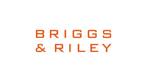 Briggs & Riley logo in bold orange, representing premium, durable luggage solutions for smart travel.