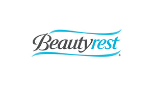 Stylized Beautyrest logo in blue and grey script with flowing lines, representing comfort in heated blankets.