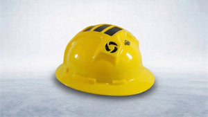 Stay cool and safe with this innovative yellow hard hat featuring solar panels and a cooling fan for ultimate workplace comfort.