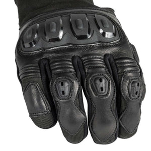 Black tactical gloves by 221B Tactical with hard knuckle and finger protection, viewed from the top.