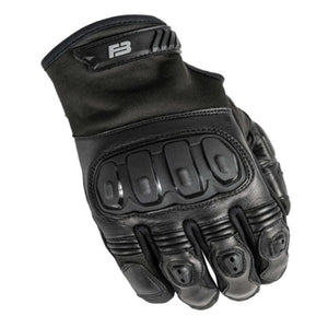 Black tactical Warrior gloves by 221B Tactical, featuring hard knuckle guards, padded fingers, and a logo on the cuff.