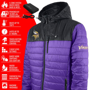ActionHeat Minnesota Vikings 5V Men's Colorblock Puffer Battery Heated Jacket