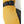 Yellow mittens by Hestra with black leather palm, embroidered Hestra logo, and a black buckle strap.