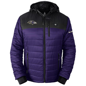 ActionHeat Baltimore Ravens 5V Men's Colorblock Puffer Battery Heated Jacket