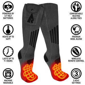 ActionHeat 3.7V Wool Rechargeable Heated Socks 2.0 with Remote