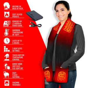 ActionHeat 5V Battery Heated Fleece Scarf with Pockets