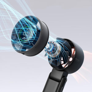 Modern black portable fan, disassembled to reveal its motor and blades, with blue lines indicating airflow. A digital display shows '100%' and 'Aecooly'.