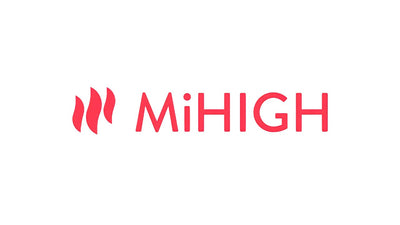 MiHIGH logo featuring red text and three stylized flame-like shapes to its left, all on a white background.