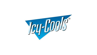 The Icy-Cools logo features stylized, metallic-look text with sparkle accents on a bright blue angled banner, followed by a registered trademark symbol.
