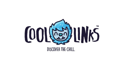 Logo for 'COOL LINKS' in dark blue handwritten font. A cheerful blue yeti-like character stands between the words. Below, the tagline reads 'DISCOVER THE CHILL.'