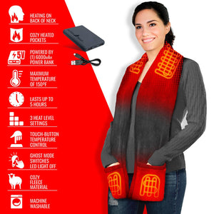 ActionHeat 5V Battery Heated Fleece Scarf with Pockets