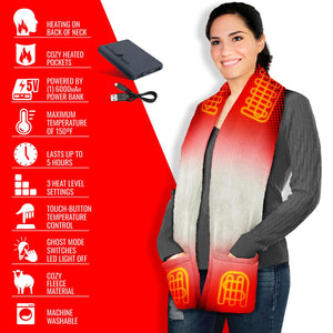 ActionHeat 5V Battery Heated Fleece Scarf with Pockets