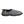 Grey heathered moccasin slippers by Acorn with a black ribbed collar and adjustable drawstring heel.