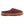 Women's maroon geo embroidered hoodback slippers by Acorn with fuchsia and orange triangles, tan trim, and a plush white lining, side view.