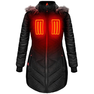 ActionHeat 5V Women's Heated Long Puffer Jacket W/ Hood - Front