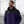 Men's purple and black colorblock puffer heated jacket with Baltimore Ravens logo by ActionHeat, showing power button and 'RA' sleeve detail.