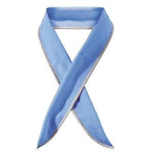 Light blue textured neck cooling wrap by AlphaCool with grey trim, styled in an X-shape.