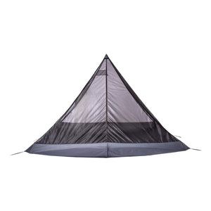 Pyramid-shaped 4-person tent by Black Diamond, with a light grey mesh upper, dark black lower body, and a grey floor.