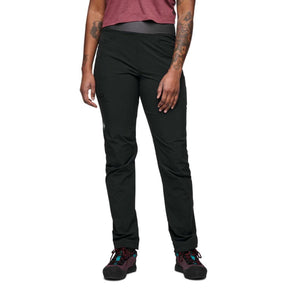 Black Alpine Light Pant by Black Diamond, featuring a gray waistband and a small white logo on the left thigh, worn by a person.