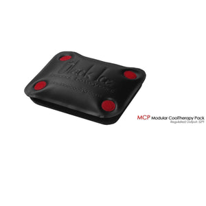 Black, rectangular hand held cool therapy system by Black Ice, with white logo text and four red circular accents.