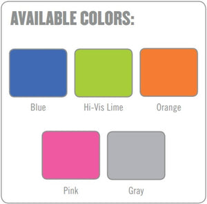 Cooling towels by Chill-Its showing available colors: blue, hi-vis lime, orange, pink, and gray swatches.