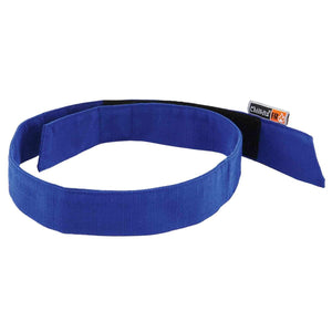 Blue evaporative cooling bandana by Chill-Its, showing textured fabric, a "Chill-Its FR" label, and black hook-and-loop closure.