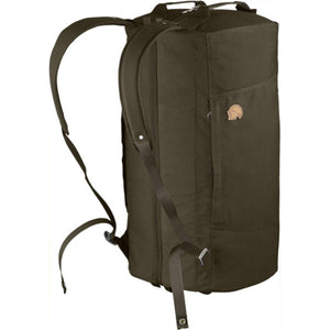 Dark green Splitpack large duffel bag by FjallRaven with padded shoulder straps and a fox logo.