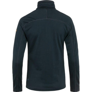 Dark blue women's Abisko Lite fleece jacket by FjallRaven, back view, with waffle-knit texture and high collar.