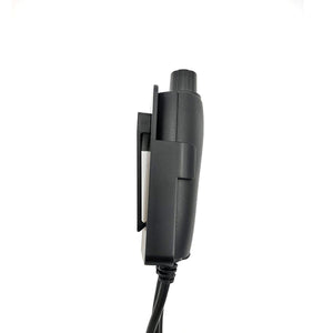 Black controller clip case by Gerbing, side view showing its attachment clip and a connected cable.