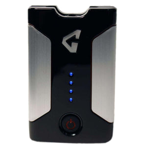 7V Heated Vest by Gerbing, shown with its black and silver battery pack featuring blue indicator lights and a red power button.