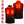 Black men's fleece heated vest by Gerbing, shown front and back, with bright orange glowing heating elements on chest and upper back.