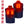 Men's navy to black softshell heated vest by Gerbing with glowing red heating zones on chest, back, and collar, front and back view.