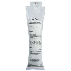 White translucent plastic ice pack by Gobi Heat for a high-vis cooling vest, shown upright with user instructions.