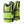 Pair of neon yellow high-visibility cooling vests by Gobi Heat with grey reflective stripes, front zippers, and adjustable sides.