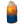 Men's hooded heated vest in orange fading to blue with a beige hood, by Gobi Heat, showing glowing heating elements on the back.
