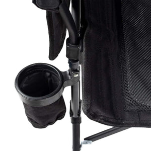 Black fabric and mesh camp chair by Gobi Heat with a side-mounted cup holder.
