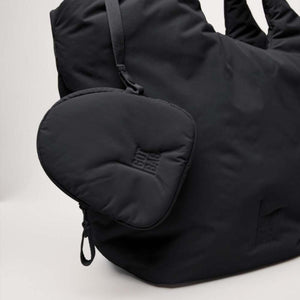 Black padded tote bag by Got Bag with an attached round pouch displaying 'GOT BAG' text.